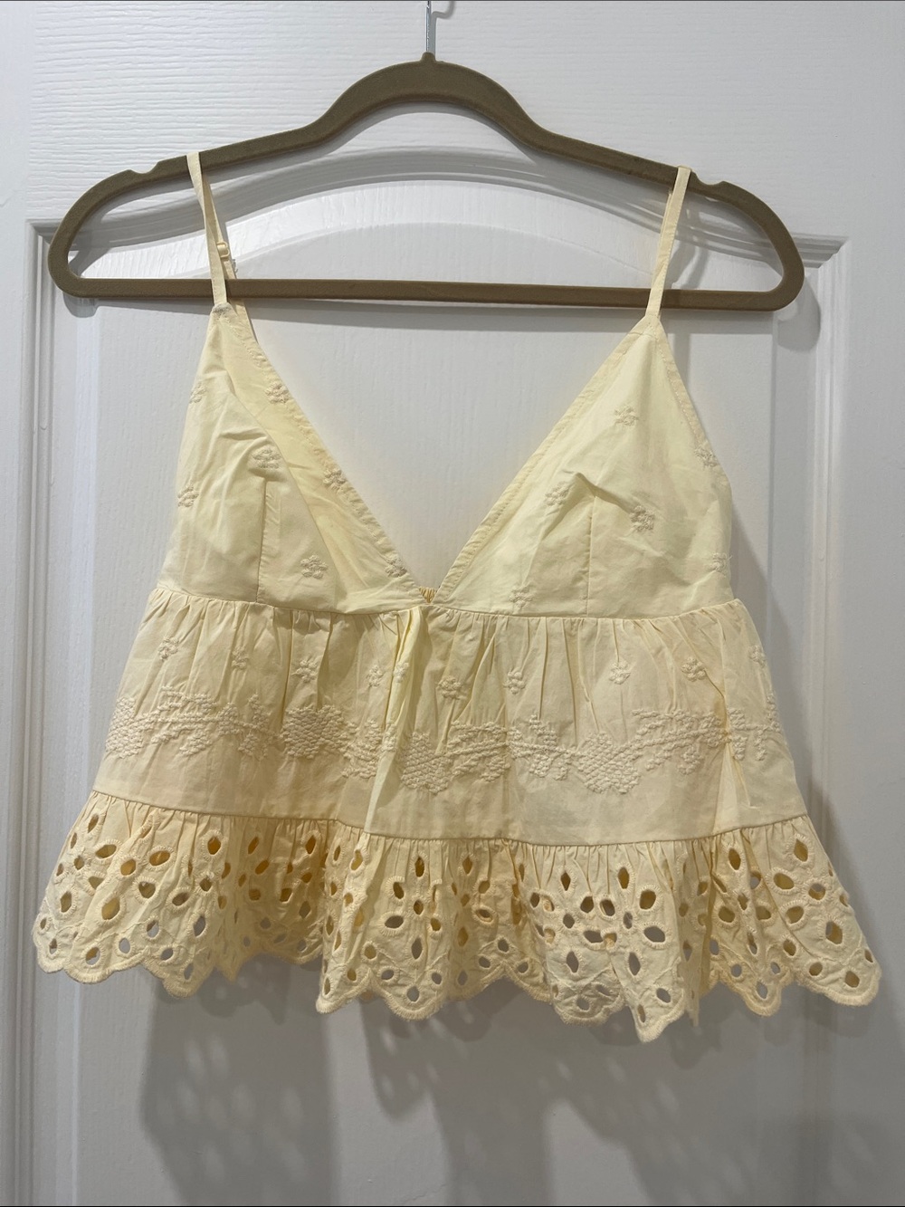 Zara Pale Yellow Eyelet Tiered Camisole